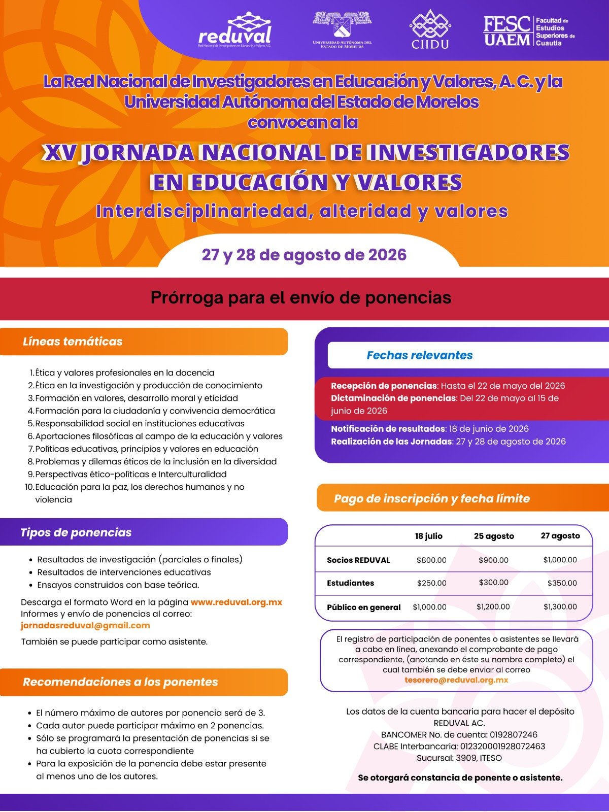 XV Jornada Nacional de Investigadores en Educación y Valores 2026